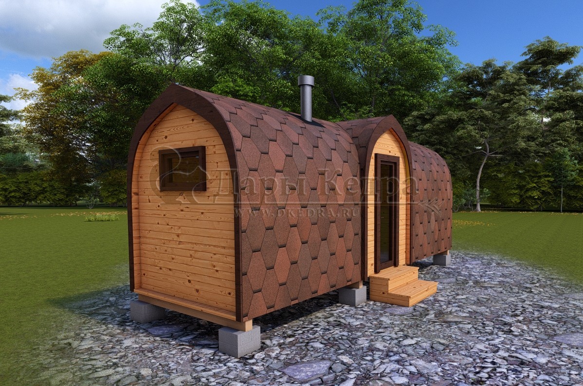 Баня «Викинг» из кедра 6х2,35 м с боковым входом